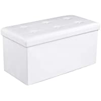 Los mejores  - Songmics LSF106 Baúl Puff - Taburete para Almacenaje Plegable Carga máxima de 300 kg Blanco- 76 x 38 x 38 cm